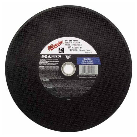 Milwaukee® 49-94-1220 General Purpose Cutting Wheel, 12 in Dia x 3/32 in THK, 1 in Center Hole, A36P Grit, Aluminum Oxide Abrasive